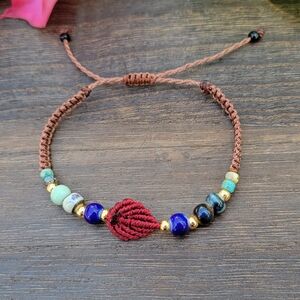 Handmade Bohemian Hippie Gypsy Yoga Beaded Macrame Leaf Bracelet